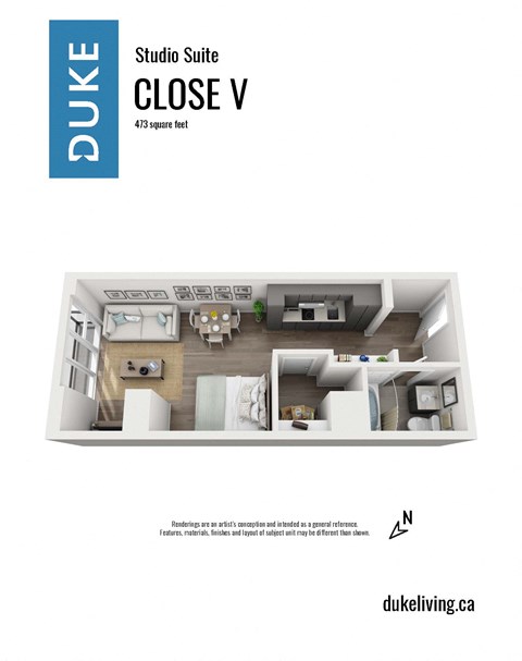 Floor plan for studio, 1 bath, 473 sqft